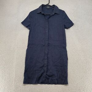 Theory Shirt Dress Womens Small Linen Button Down Navy Dr Eco Sharkskin Office