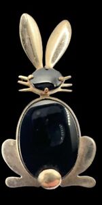 W.E. Richards WRE 12k GF Black Onyx Bunny Rabbit Signed Gold Filled Brooch
