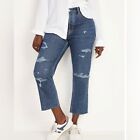 Old Navy High-Waisted Button-Fly Slouchy Straight Cropped Jeans Distressed NWT