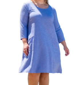FRESH PRODUCE 1X Peri BLUE $69 DALIA Jersey COTTON POCKETS 3/4 Dress NWT 1X