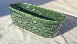 McCoy Pottery Basket Weave Pot #586 USA Green Vintage