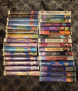 Huge Lot Of 30 Disney VHS Cassetes Black Diamond Masterpiece Collection AS-IS