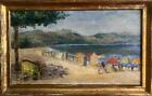 Antique Oil Painting FRENCH IMPRESSIONIST Beach Scene INDISTINCTLY SIGNED 1930's