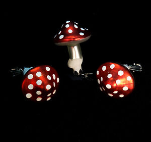 Lot Mushrooms Glass Christmas Ornament Toadstool red white polka dots fly-agaric