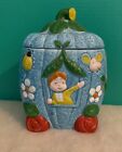 Vintage Cookie Jar National Silver co, boy in blue house Made in Japan