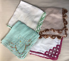 Lot 4 Vintage Linen Cotton Hankies Hand Embroidered (Handkerchiefs)