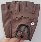 Fingerless Leather Driving Chauffer Cycling Gloves with Knuckle Holes (M Size)