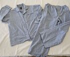 John Blair Mens Pajama Set Medium Blue White Striped Button Shirt Snap Pants