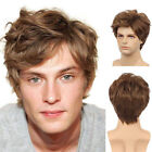 Brown Blond Short Hairstyles Men's Natural Wavy 100% Human Hair Wig 6 Inch