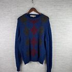 VINTAGE Shetland Wool Sweater Mens Large Blue Crewneck Argyle Knit John Ashford