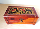 Vintage Carved Cedar Wood Domed  Box Chest Horse Fox Hunt Dogs Scene Mirror