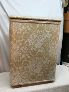 Vintage Mid Century  Gold Floral  Hamper Laundry Basket  Vinyl lid