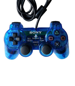 PS2 Controller PlayStation 2 DualShock Clear Blue, SCPH-10010 -Tested