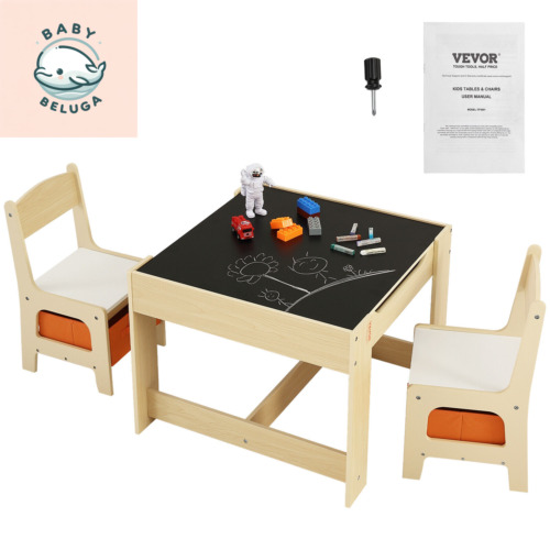 Kids Table and Chair Set Wooden Activity Table with Storage Space & Boxes