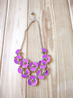 Floral Statement Necklace Purple Flowers Silver Chain Floral Bib