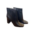 Marc Fisher Nebula Leather Square Toe Block Heel Ankle Bootie Black Size 10 New