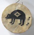 Vintage Rawhide Drum Hand Painted Mimbres Bear Native American Southwestern sgd