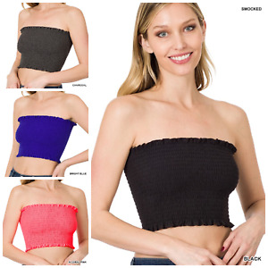 Smocked Tube top casual strapless sleeveless layering stretch crop top S