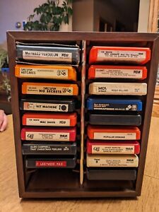 Vintage Lot Of 35 8 Track Tapes with Spinning/Carousel Storage Case