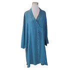 URU OSFA Turquoise Blue Long Silk Button-Up Kimono Tunic Duster Jacket NWT
