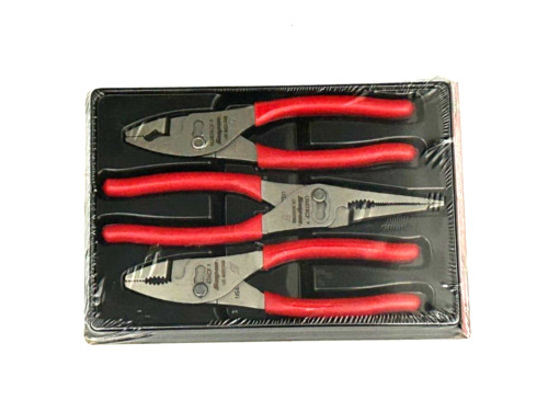 Snap-on Tools NEW PL347ACF RED 3pc Soft Grip Slip Joint Pliers Set USA
