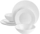 Gibson Patio 12 pc Concentric Bands Embossed Opal Glass Dinnerware Set Service/4