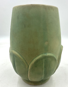 WELLER Pottery Matte GREEN LEAF 1920's JARDINERE Vase POTTERY Incised Mark
