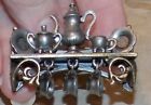 Vintage Sweet Romance USA Tiny Shelf Teapot Cups Metal Brooch Estate Jewelry