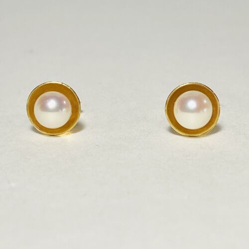 Ming's Honolulu 14K Yellow Gold 5mm Akoya Pearl Stud Earrings 1.48g