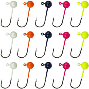 50pcs Painted Round Jig Heads Fishing Hook Crappie Bass Lures Bait 1/64 1/32 oz