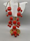 Red Chunky Statement Bead Necklace Costume Jewelry