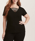 TORRID WOMEN'S BLACK SHORT SLEEVE STRAPPY FRONT FITTED SOFT TOP TEE PLUS Sz 4X