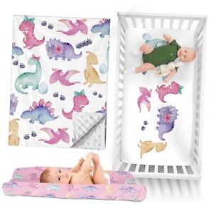 Baby Crib Bedding Set, 3 Piece Dinosaur Theme Nursery Decor Set with Baby