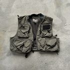 SIMMS Men's Fishing Vest L Cropped Olive Green Buckle Zip Pockets Utility EUC