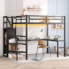 Full Size Metal Loft Bed with L-shaped Desk ,Wardrobe and Adjustable Shelf