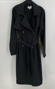 Bohme Womens Black Long Sleeve Pockets Double Breasted Belted Trench Coat Medium