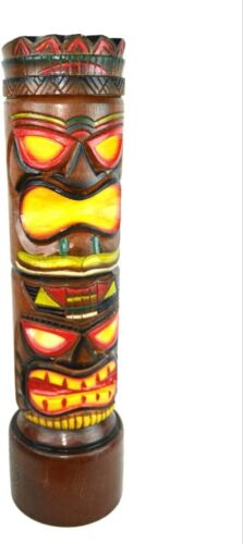 Hand Carved Beautiful 28 Inch 2 FACE Tiki Totem Pole Statue Large Carving Bar