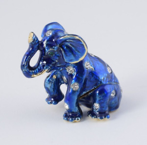 Keren Kopal Blue mini Elephant Trinket Box Decorated with Austrian Crystals