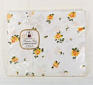 Vtg NOS Springmaid Princess Rose FLAT SHEET 81 x 108” 100% Cotton Percale Yellow