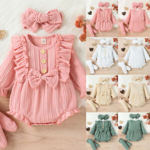 Newborn Baby Girls Ruffle Romper Jumpsuit Tops Long Sleeve Clothes Outfits Sets