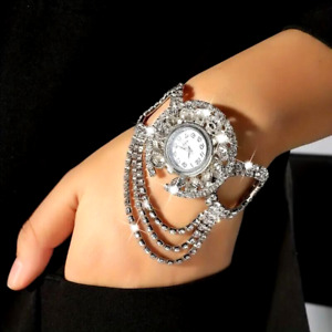 Luxury Fashion Women Rhinestone Quartz Wrist Watch Bracelet Bangle Silvery Gift