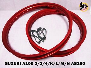 SUZUKI A100 2/3/4/K/L/M/N  AS100   F & R ALUMINIUM RED WHEEL RIM SET  *nan5043*
