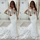 Mermaid Vintage Wedding Dresses Long Sleeves Lace Appliques V-Neck  Bridal Gowns