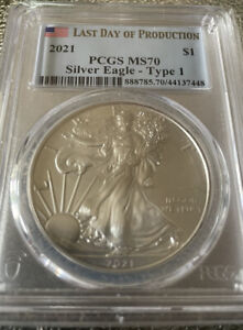 2021 $1 Silver Eagle Type 1 Last Day of Production PCGS MS70 Flag Label