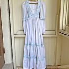 Vintage 1970's Prairie Gunne Sax Style Off-White Floral Lace Tiered Dress