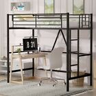 Loft Bed Twin Size with Stair Metal Loft Bed Frame Safety Guardrail Tall Kid Bed