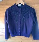 Dark blue Beaded cashmere cardigan, Small Vintage 1950’s button up Sweater 3/4