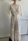 ANTIQUE EDWARDIAN IVORY BRODERIE ANGLAISE LAWN AFTERNOON TEA/WEDDING DRESS SMALL