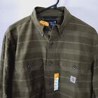 Carhartt Mens Shirt Button Down Sm Loose Fit 2 Pockets Midwght Plaid Green Gray
