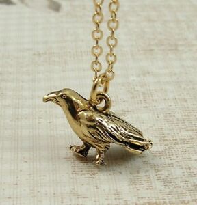 Gold Crow Necklace - Raven Bird Charm Jewelry - Gold Bird Pendant NEW